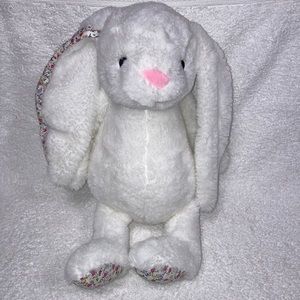 Soft Plush Easter Bunny Rabbit Kelly Toy  Floral White  Rattle Crinkle Ears 15”